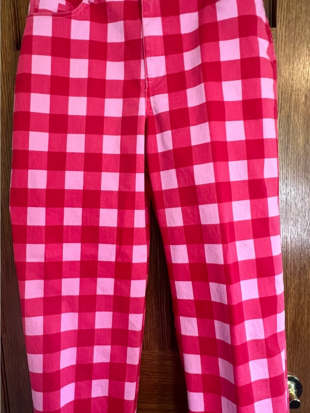 Masseys Women’s 16W Pink Red Gingham Plaid Pants Stretch Cotton Plus Size